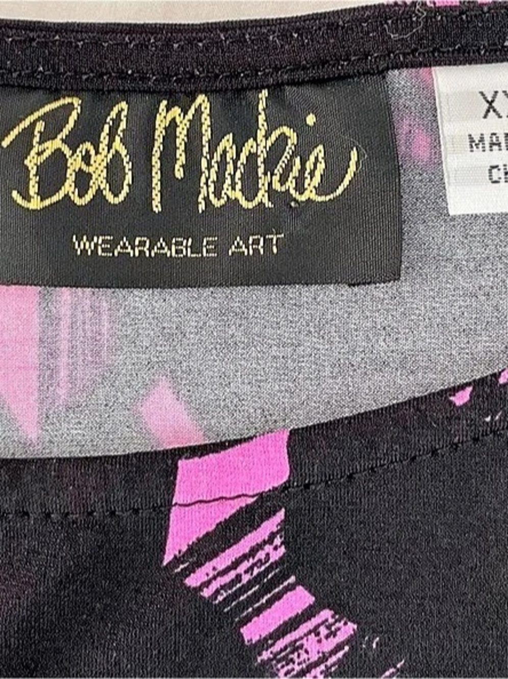 Bob Mackie Wearable Art Pink Black Abstract Floral Brushstroke Top XXS - Picture 7 of 9